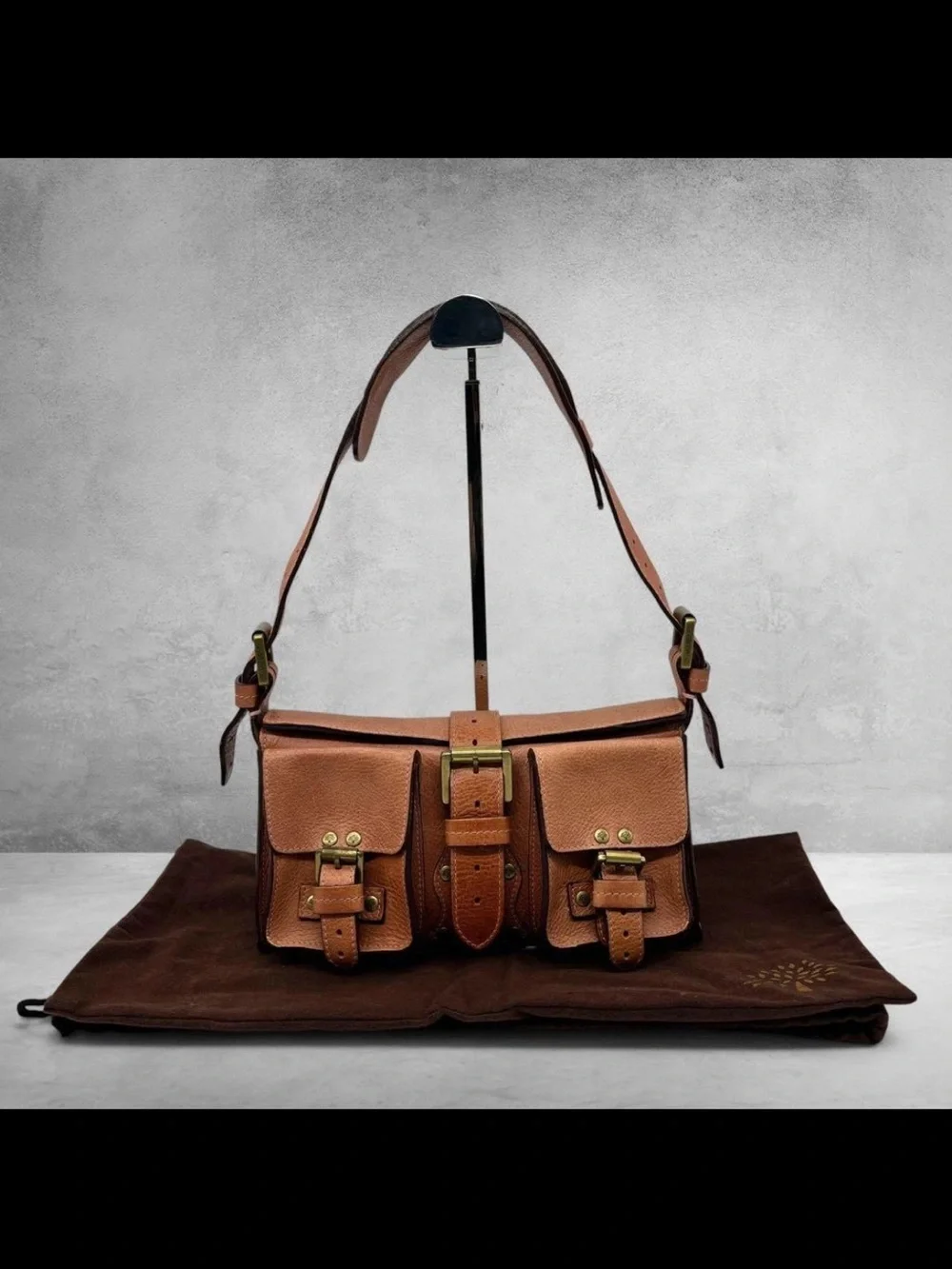 Mulberry Tan Leather Dual-Pocket Shoulder Bag